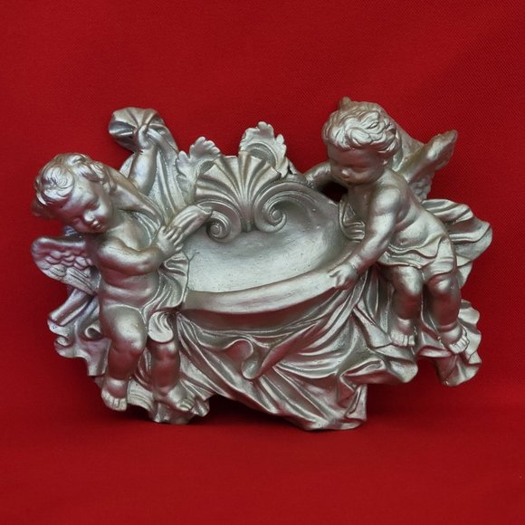 VTG Silver Tone Angel Cherub Wall Hanging Pocket Plaque Planter - Picture 5 of 12